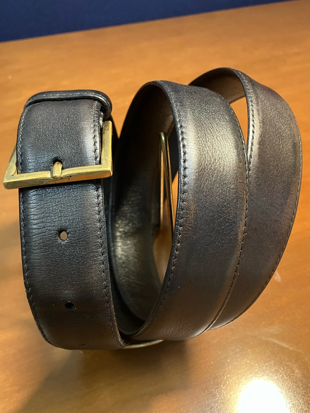 Vintage Brooks Brothers size 42 Black calf Leather Belt Brass Buckle made in USA